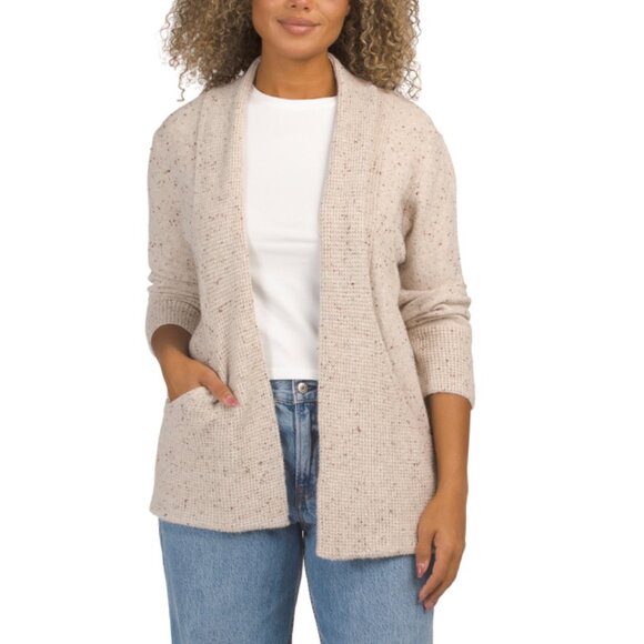 VERVE AMI Fawn Grey Heather Fleck Cozy Open Front Cardigan With Pockets - Picture 1 of 2